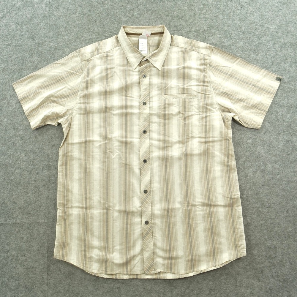The North Face Shirt Mens Extra Large Beige Button Up Striped Short Sleeve